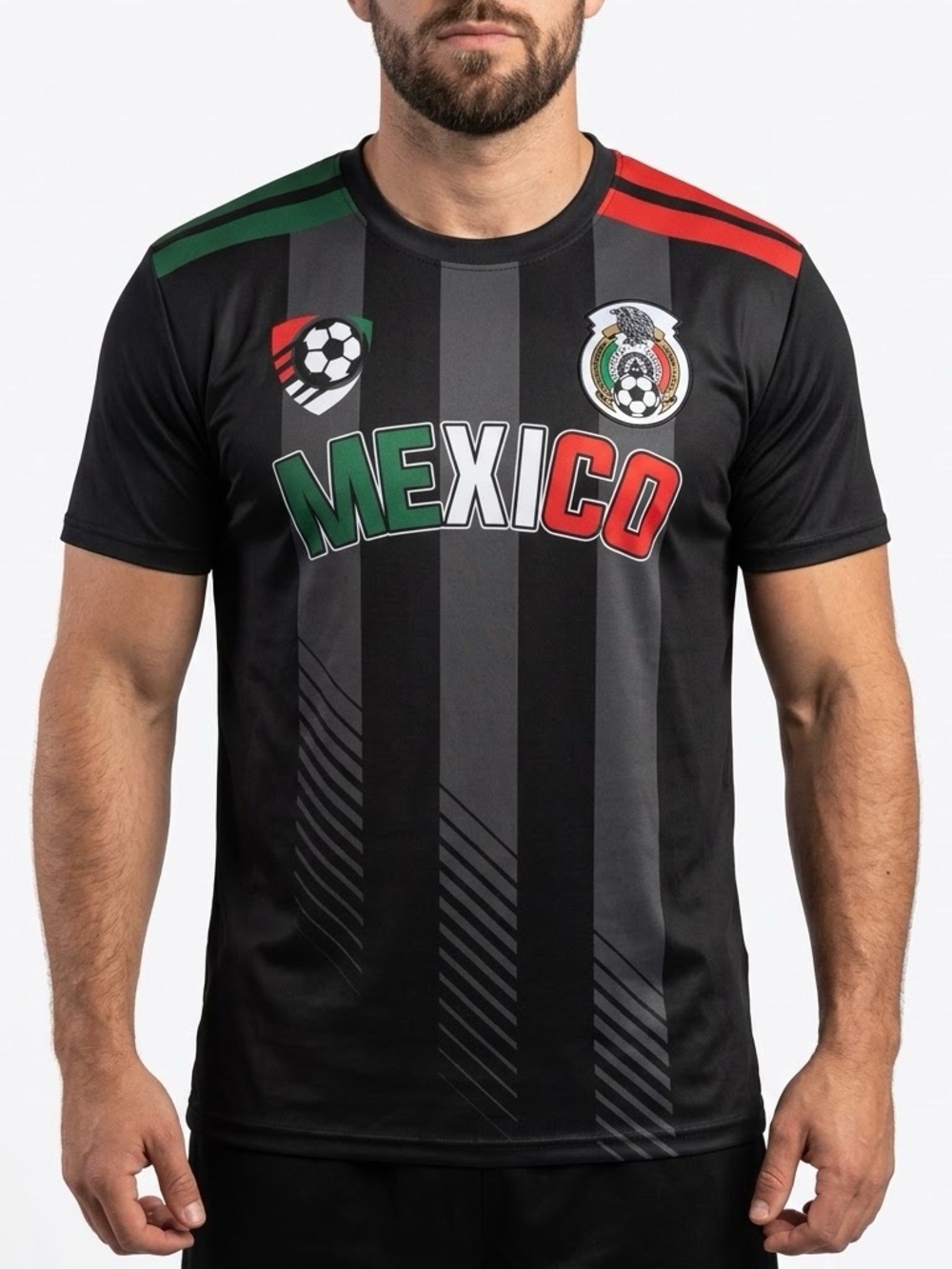 Fast Action Mexico Soccer Jersey Men XL Black Stripe Poly Short Sleeve NWT